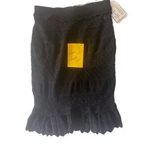 Guess Black Knit Skirt Ruffle Hem Bodycon‎ Fitted Women's Extra Small Ruffle NEW